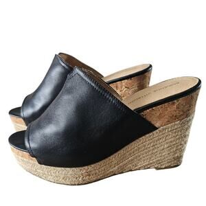 Adrienne Vittadini Women's Cherli Platform Wedge Slides, Black, Size 9